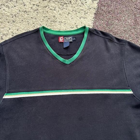 Chaps Ralph Lauren Men's Black V-Neck T-Shirt with Green and - Picture 2 of 7